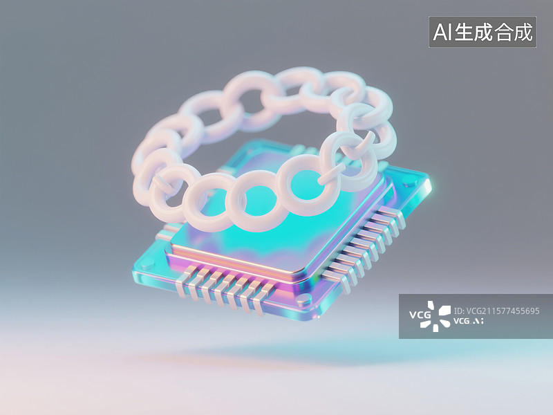【AI数字艺术】未来电子芯片与悬浮互连白环科技创新3D创意插画炫彩激光镭射酸性金属沟通互联网金融科技年度报告图片素材