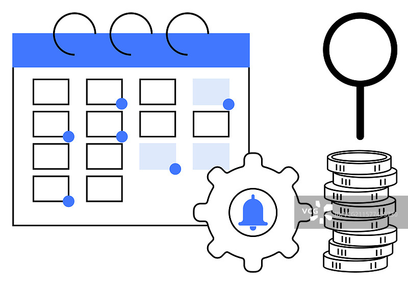 带有通知的日历和放大镜图片素材