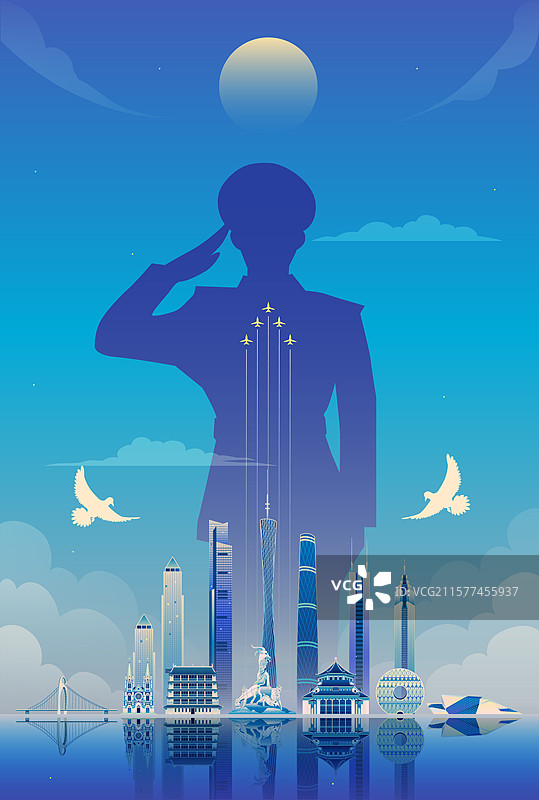 广州城市建筑建军节矢量海报图片素材