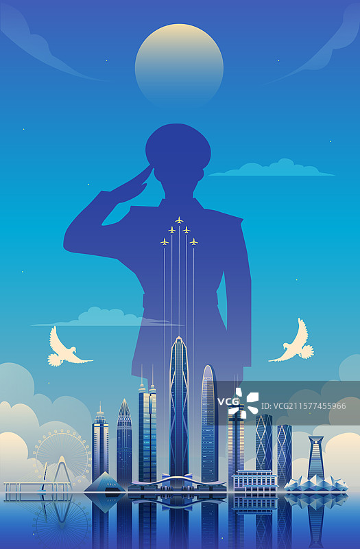 深圳城市建筑建军节矢量海报图片素材