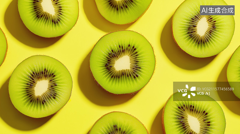 【AI数字艺术】排列整齐的切片猕猴桃图片素材