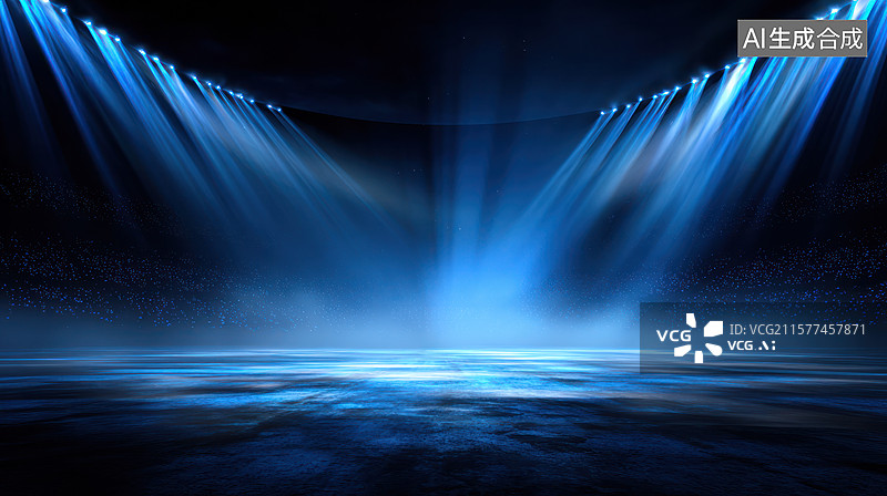 【AI数字艺术】蓝色聚光灯下的空舞台图片素材