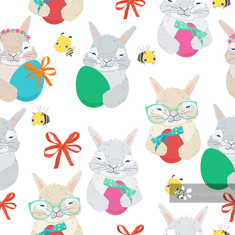 可爱复活节兔子的无缝图案图片素材