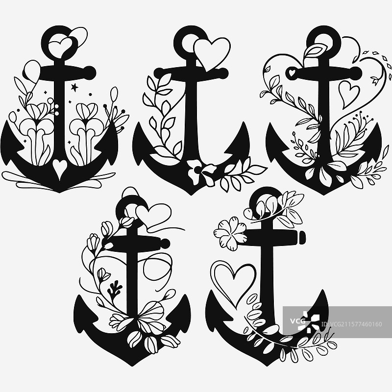 锚图标 心形图标 航海图标 锚形剪切图图片素材