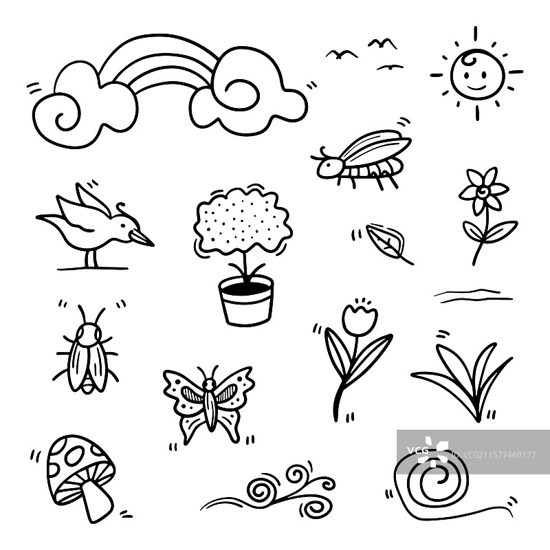 手绘春季主题的抽象涂鸦图片素材