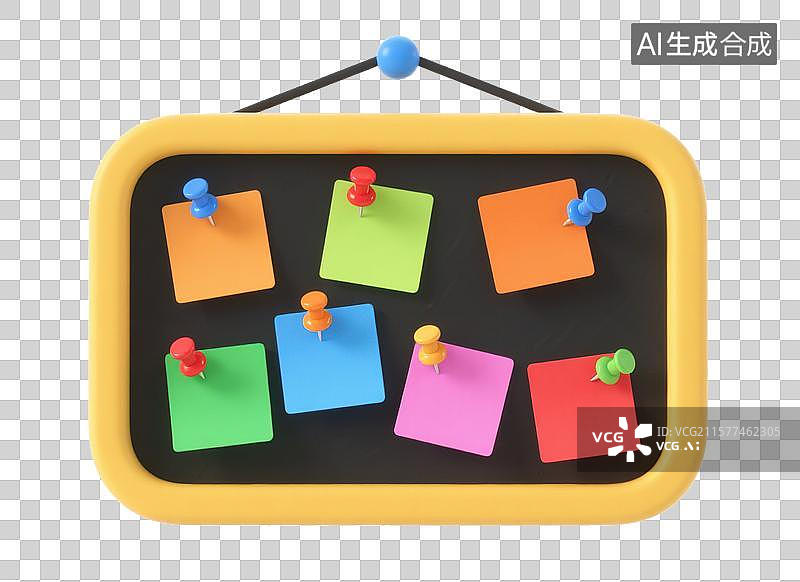 【AI数字艺术】3D三维学校布告栏上多彩便笺纸图钉元素图片素材