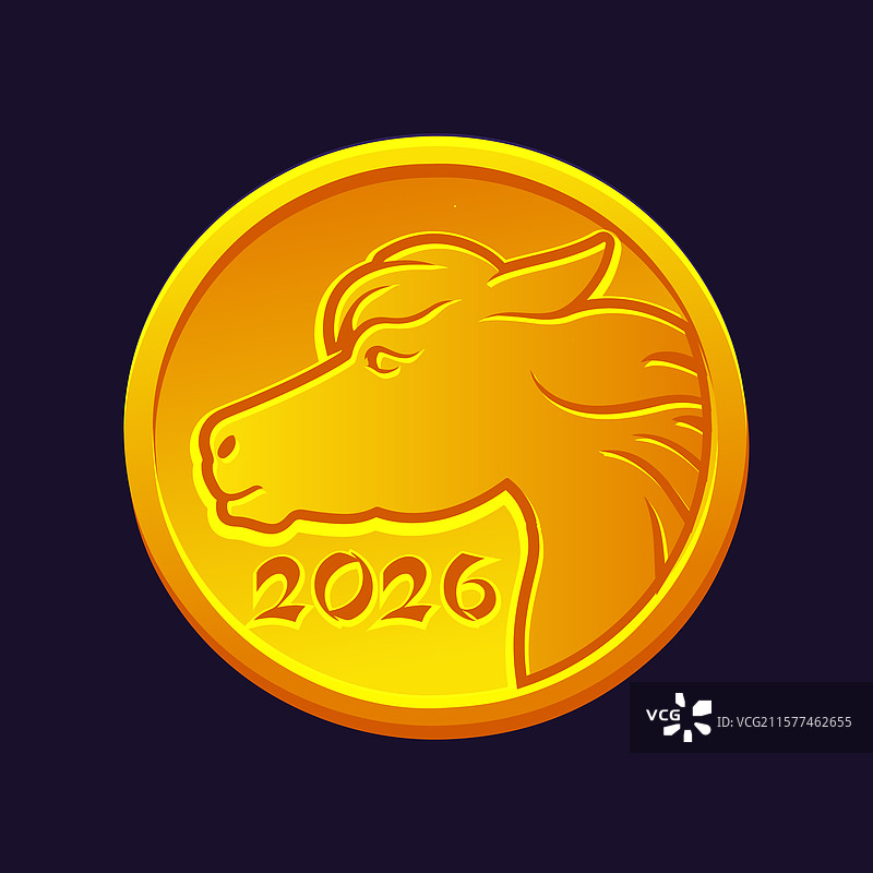 马的轮廓与中国幸运币图片素材