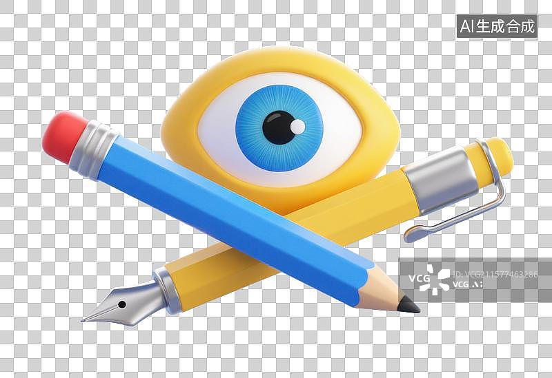 【AI数字艺术】3D三维铅笔钢笔眼睛学习元素图片素材