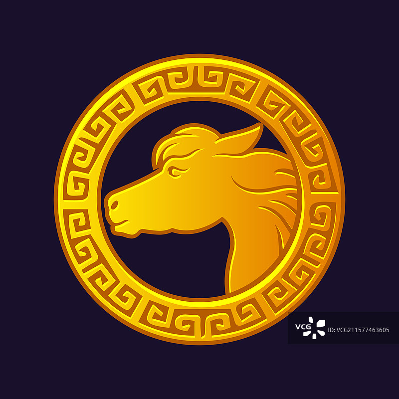 带有马轮廓的中国金色护符图片素材