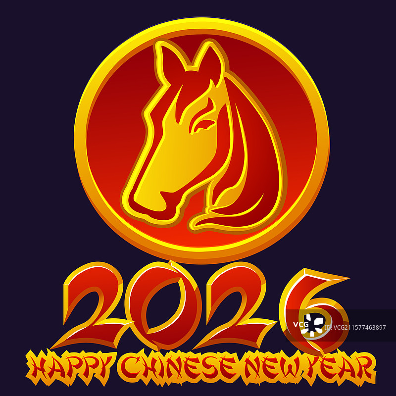 带有马年中国幸运币的贺卡图片素材