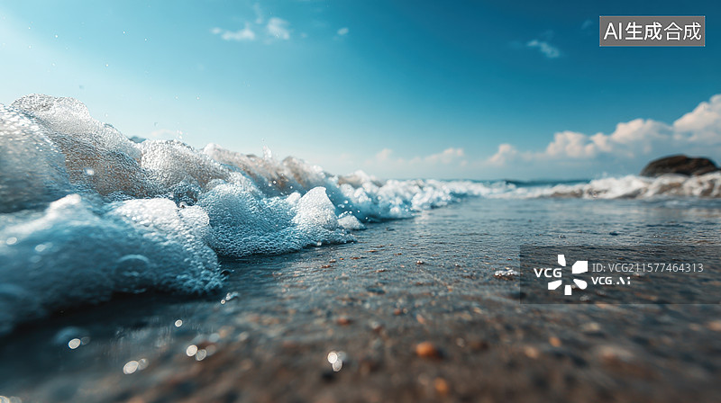 【AI数字艺术】浪花亲吻沙滩图片素材