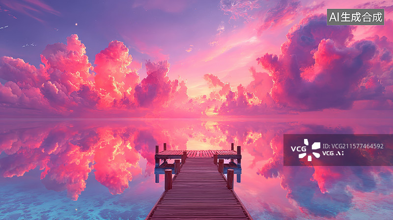 【AI数字艺术】平静的粉红夕阳图片素材