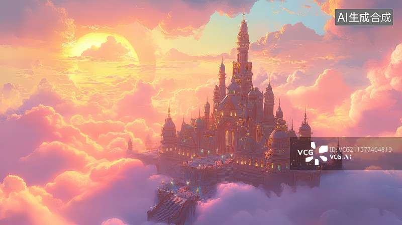 【AI数字艺术】​​云端奇幻城堡神话景观图​​图片素材