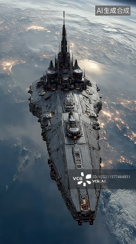 【AI数字艺术】太空战舰俯瞰地球图片素材