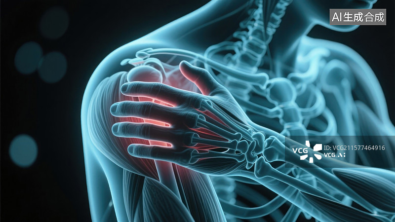 【AI数字艺术】肩部骨骼的医学透视骨骼肌肉的健康隐患图片素材