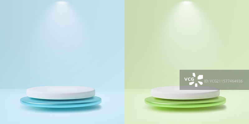 三维真实感的讲台，蓝色和绿色背景图片素材