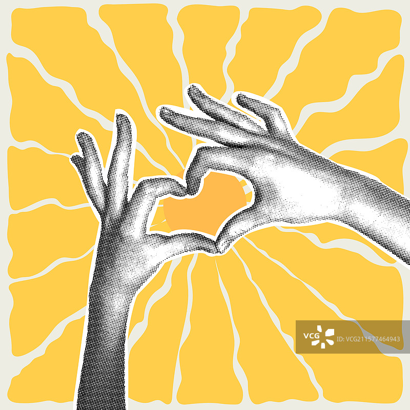 复古风格的时尚半色调拼贴心形图案图片素材