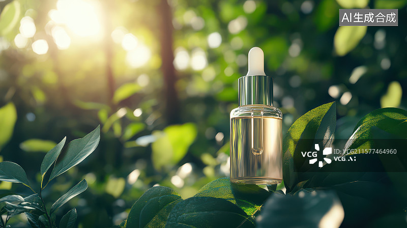 【AI数字艺术】​​自然植物精华护肤油特写​​图片素材