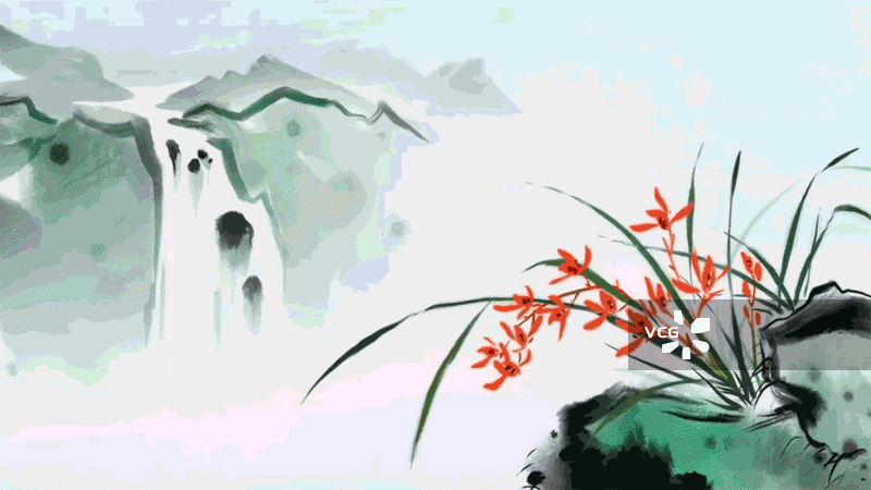兰花 瀑布 风景 传统 春天 节气 中国画 背景图片素材