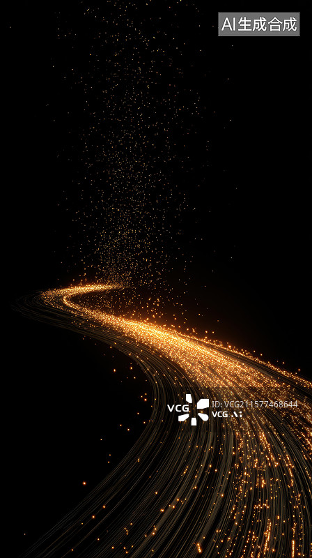 【AI数字艺术】金色光带在黑暗中蜿蜒流动图片素材