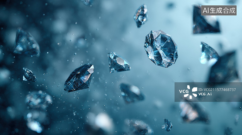 【AI数字艺术】璀璨钻石在空中飘浮图片素材