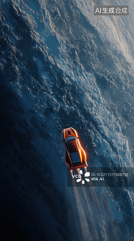 【AI数字艺术】橙色汽车在雪地高速行驶图片素材