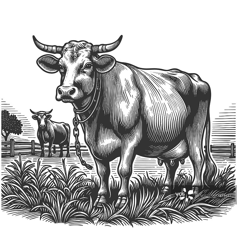 乡村风景中的农场奶牛图片素材