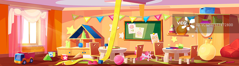 凌乱的幼儿园教室内部图片素材
