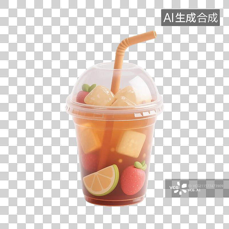 【AI数字艺术】一杯饮料冰茶草莓柠檬红茶绿茶西柚图片素材