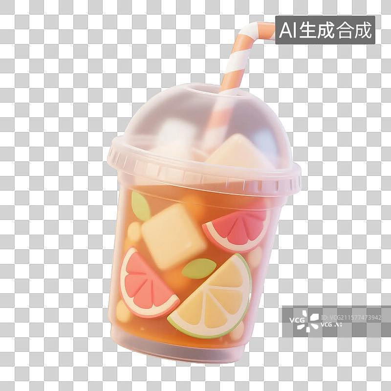 【AI数字艺术】一杯饮料冰茶草莓柠檬红茶绿茶西柚图片素材