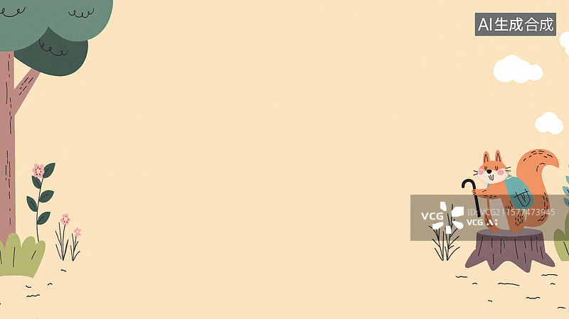 【AI数字艺术】2D卡通松鼠的户外探险背景两侧图片素材