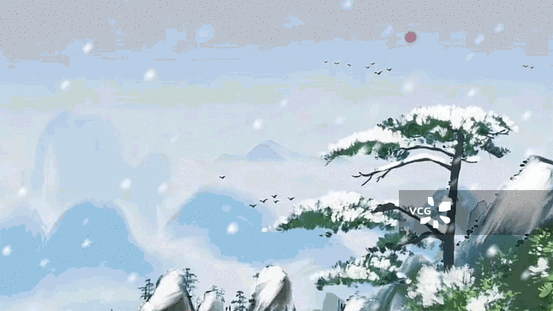 水墨 中国画 插图 黄山 迎客松 下雪 冬天 大寒 冬至图片素材