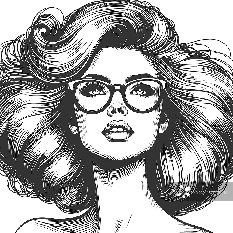 戴眼镜的女性与丰盈的头发雕刻图片素材