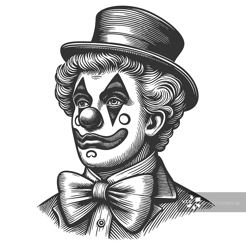 戴着高顶帽和褶边领的小丑肖像图片素材