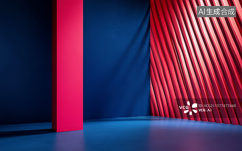 【AI数字艺术】红蓝对比的现代室内设计图片素材