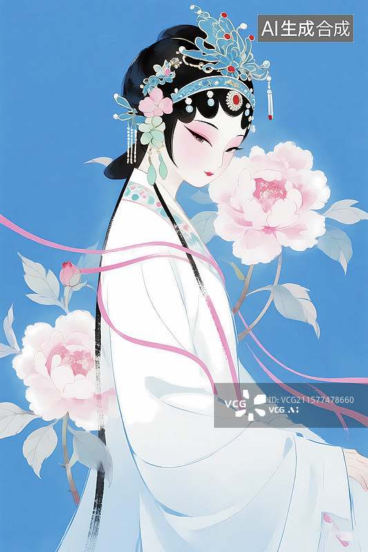 【AI数字艺术】西厢记牡丹亭国风戏曲京剧插画美女图片素材