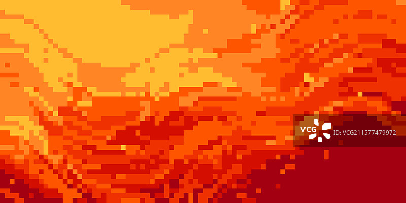 复古8位游戏风格的像素日落燃烧天空图片素材