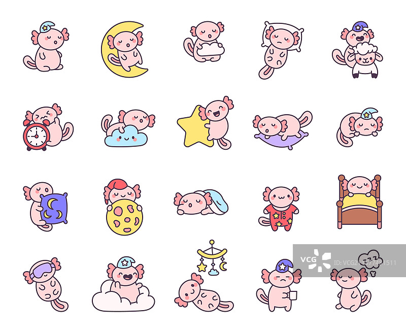 可爱的墨西哥钝口螈夜间睡眠套装，特色可爱设计图片素材