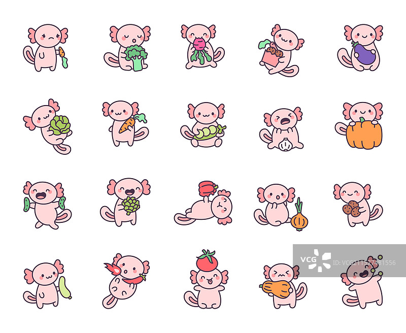 可爱的卡哇伊风格的搞笑美人鱼角色套装图片素材