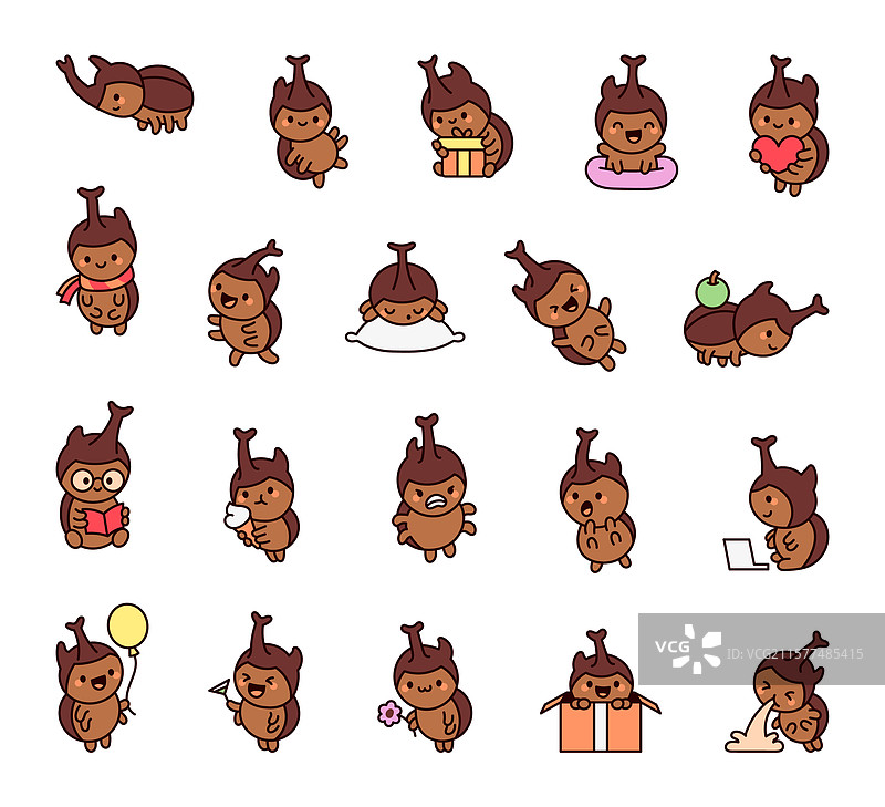 犀牛甲虫角色集展示各种形态图片素材