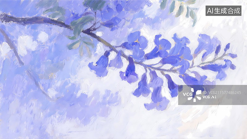 【AI数字艺术】浪漫蓝花楹肌理厚涂油画图片素材