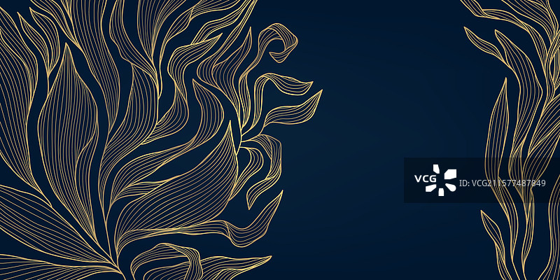 艺术装饰风格的金色叶子图案线条奢华图片素材