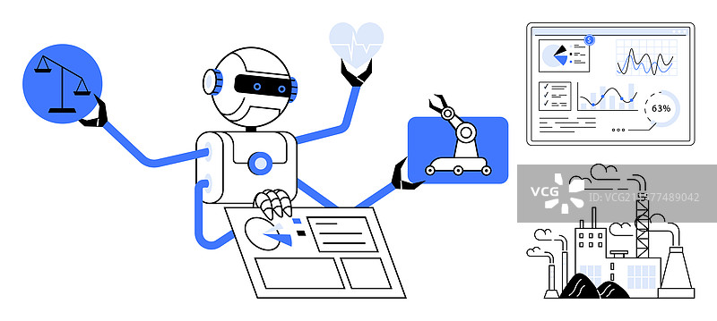 机器人多任务处理与数据分析自动化图片素材