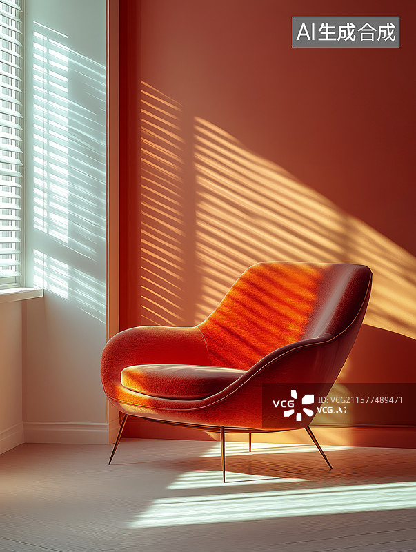 【AI数字艺术】温暖阳光下客厅靠墙扶手椅图片素材