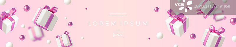 带有逼真3D渲染礼品盒的横幅图片素材