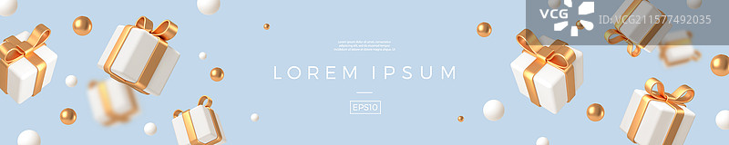 带有逼真3D渲染礼品盒的横幅图片素材