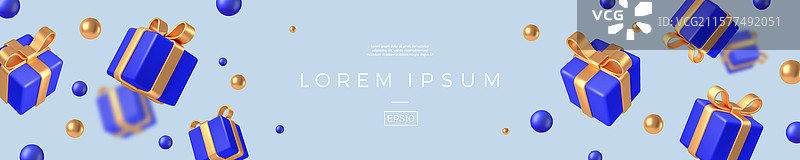 带有逼真3D渲染礼品盒的横幅图片素材