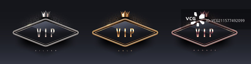 带金属框架和皇冠的3D贵宾标志图片素材