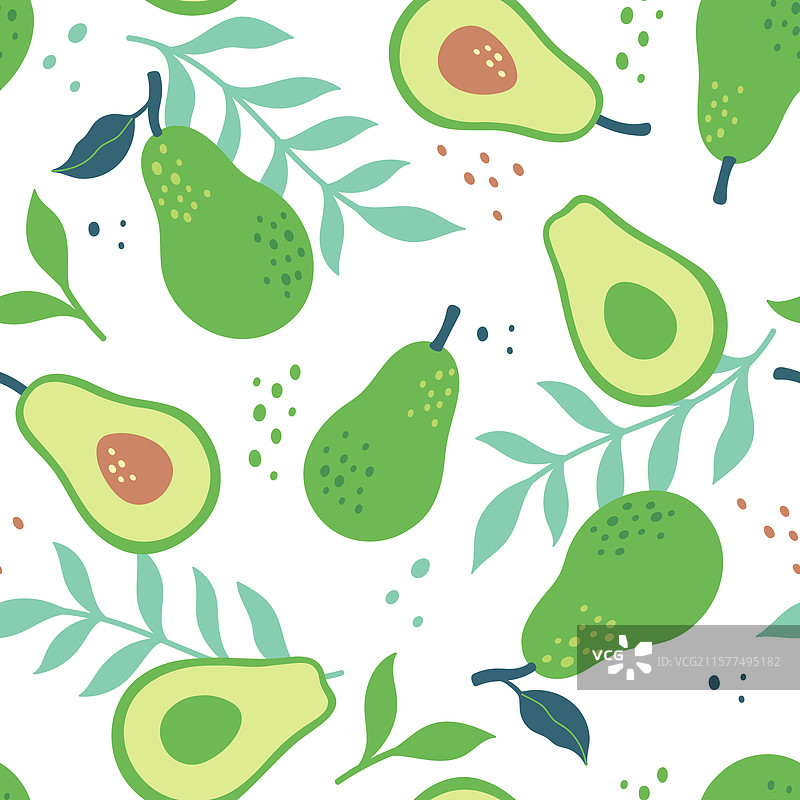 简单的鳄梨和叶子的无缝图案图片素材