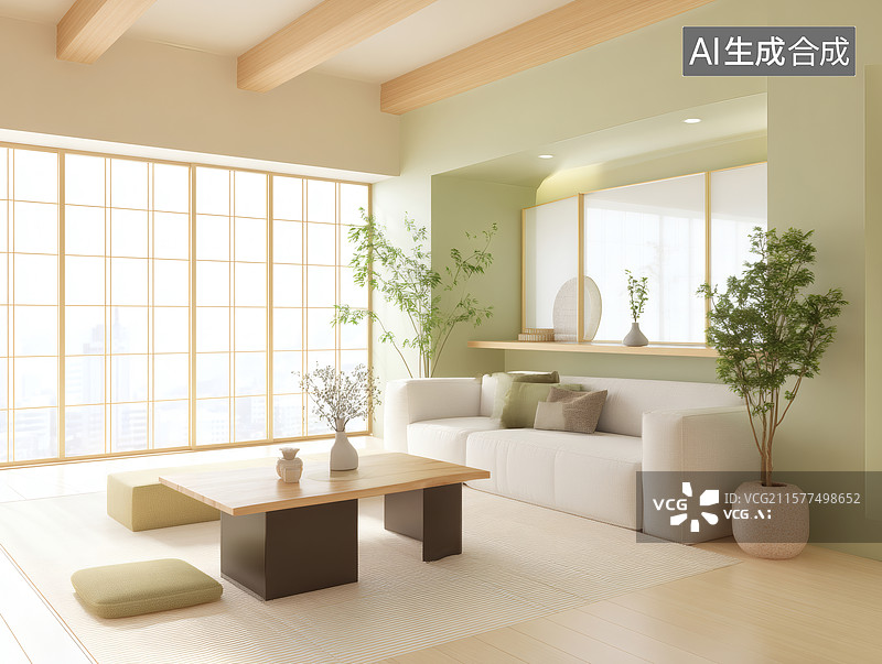 【AI数字艺术】日式简约客厅设计图片素材